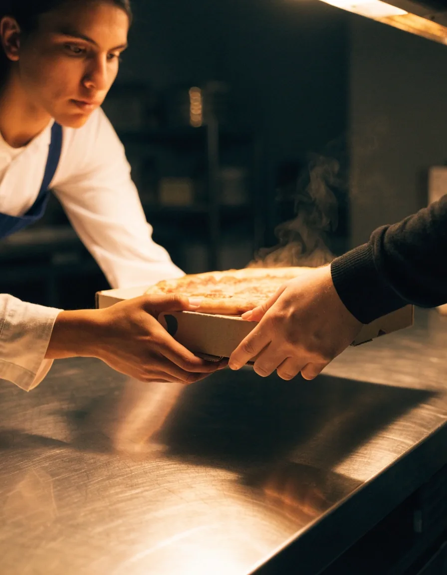 Pizza entering the oven mouth on a wooden peel