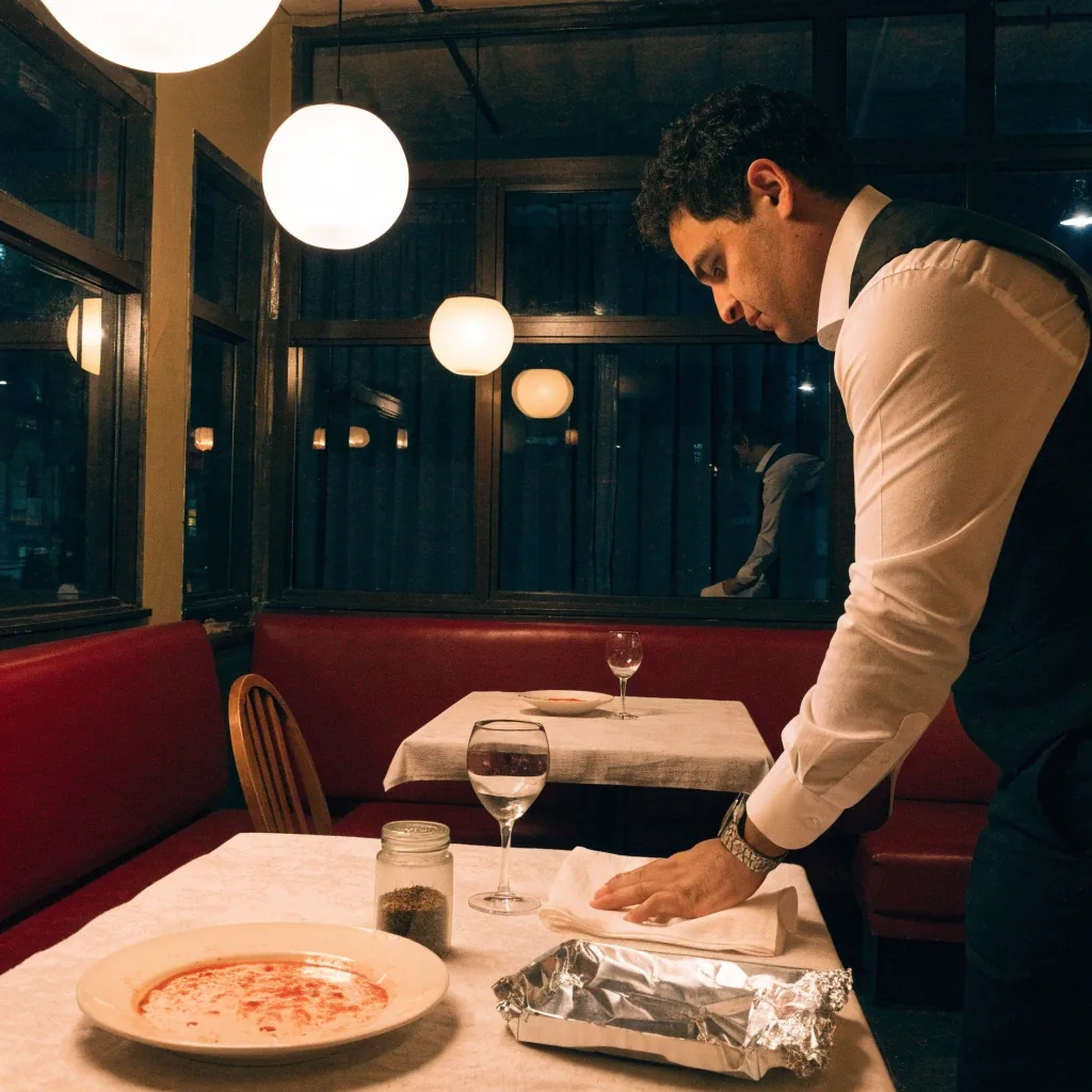 Dining room inside a Papa Gino's at night