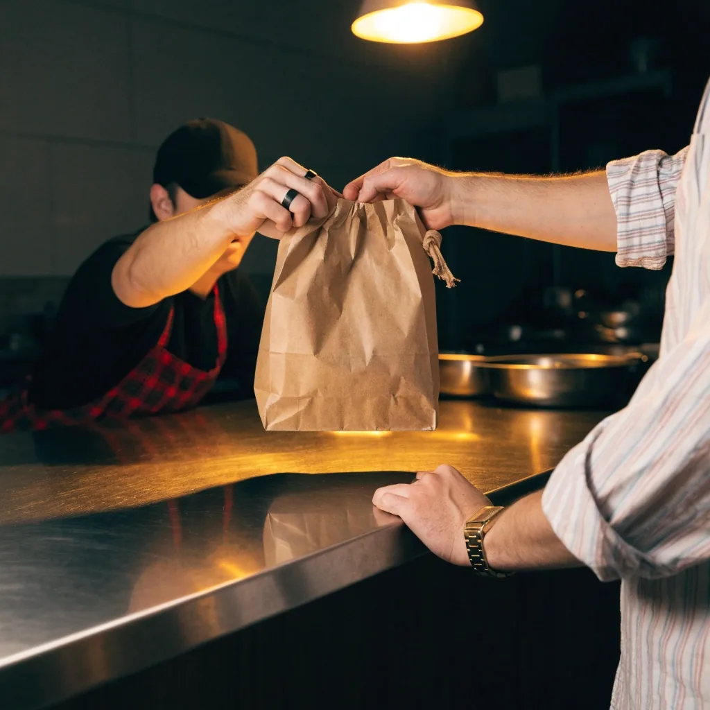 Confirming a pickup order at the counter