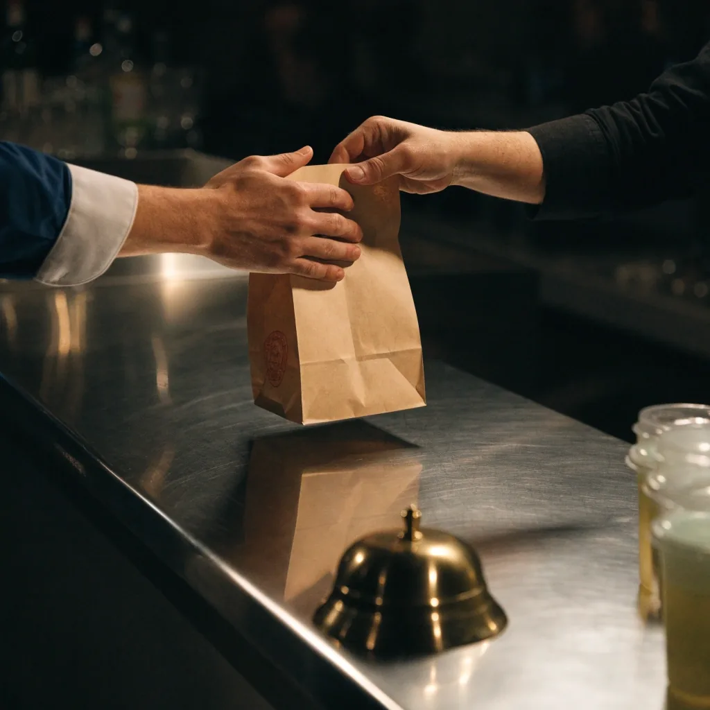 Counter bell and pickup bags ready for collection